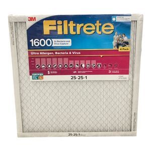 Filtrete Ultra Allergen 2X Bacteria and Virus Filter, 1600 MPR, 4 Pack, 25x25x1
